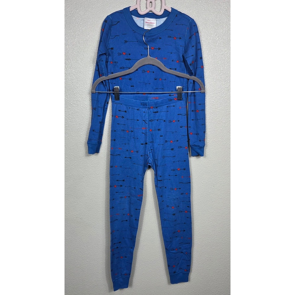 Hanna Andersson Pajamas Kids 8 130 Blue Hearts Arrows Organic Cotton Long John